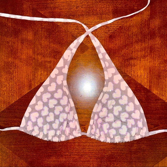 Designer Carlos Pinel Bikini Swim L Top Pink Beaded Heart - Picture 3 of 6